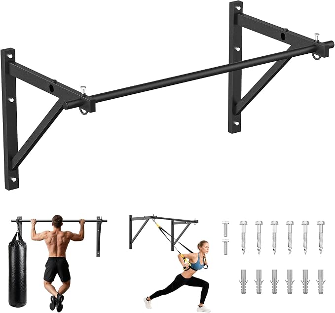 Wall Mounted Pull Up Bar, Chin Up Bar for Home Gym Strength Training | PAPABABE Sturdy Anti-Slip, Knurled Grip, Quick Install, Multi-Grip Versatile, Wall-Mounted Space-Saver 500 Weight Capacity