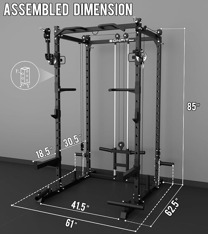 Eonfit E2 Power Rack, Squat Rack with Cable Crossover for Home Gym | Power cage with Pivot Arms Functional Trainer Pulley System Lat Pull Down For Garage Gym Strength Training