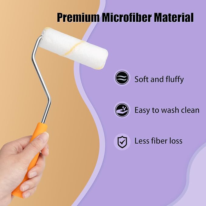 Mister Rui 10 Pieces 4-Inch Small Paint Roller Covers Microfiber Rollers | Mini Microfiber Paint Roller Refills for Painting Walls, Cabinets, Trim, Use with All Paints and Stains, Reusable, 9mm Nap