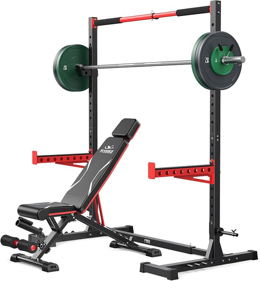 FLYBIRD SR1 Squat Rack, Adjustable Power Rack for 6FT/7FT Barbells | Squat Rack for Home Gyms with Pull-Up Bar,22 Adjustment Positions, J-Hooks and Safety Spotter Arms w/ 110/180LBS Home Package