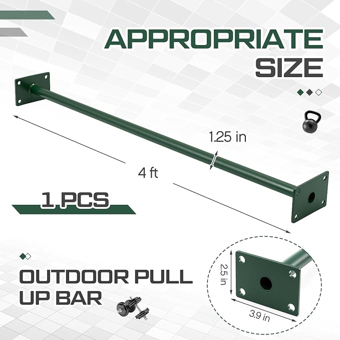 Zonon Heavy Duty Outdoor Pull up Bars Heavy Strength Training Chin up Bars for Home Gyms Full Body Exercise Support 440 Lbs, Installed on 4 x 4, 4 x 6 or 6 x 6 Posts(Not Included), Green