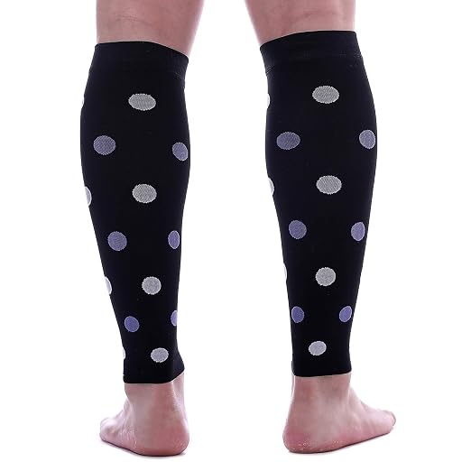 Doc Miller Calf Compression Sleeves 20-30 mmHg for Women & Men, 1 Pair | Footless Compression Socks, Polka Dots Design, Shin Splints Relief, Varicose Veins, Running, Nurses, Travel, Leg Support