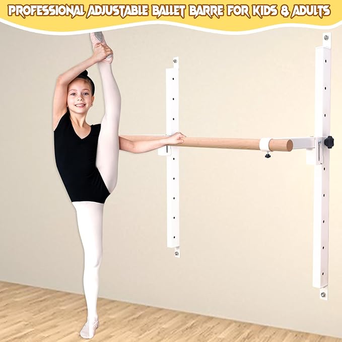 Seliyoo Ballet Barre Wall Mount,Height Adjustable Dance Bar | 4 FT /5FT Portable Solid Beech Wood Bar,Ballet Stretching and Barre Workout, Kids and Adults, Easy Install
