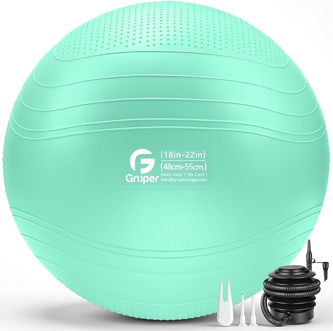 Gruper Yoga Ball, Extra Thick Non Slip Exercise Ball for Workout, Yoga, Pregnancy, 4 Sizes Anti Burst Chair for Home and Office, Includes Foot Pump & Fitness Guide