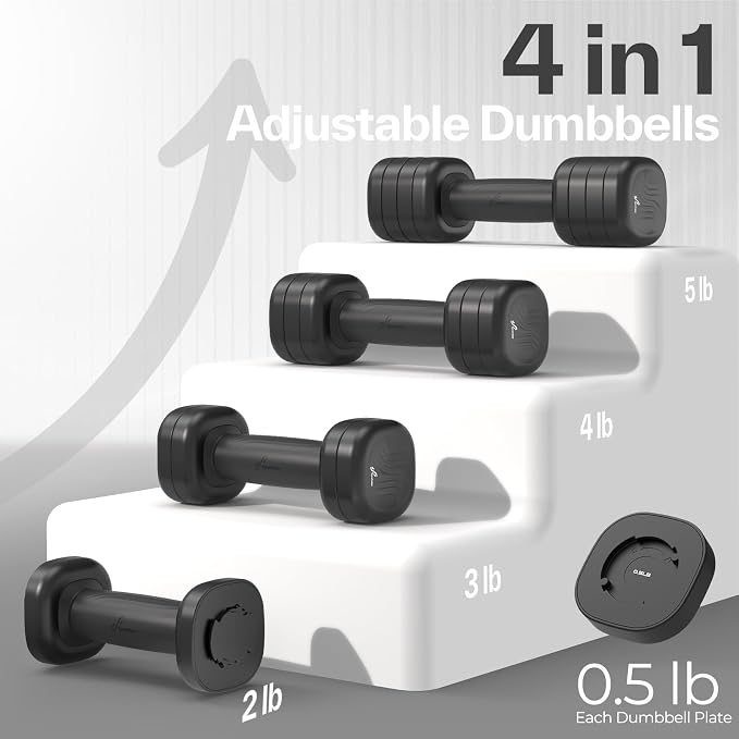 Adjustable Dumbbell Set of 2: Sportneer 4 in 1 Free Weights Dumbbells Set for Women, Hand Weights for Women at Home, Available in 5 lb × 2 and 10 lb × 2 Sets with Soft Rubber Handle for Home Gym Exercise Training