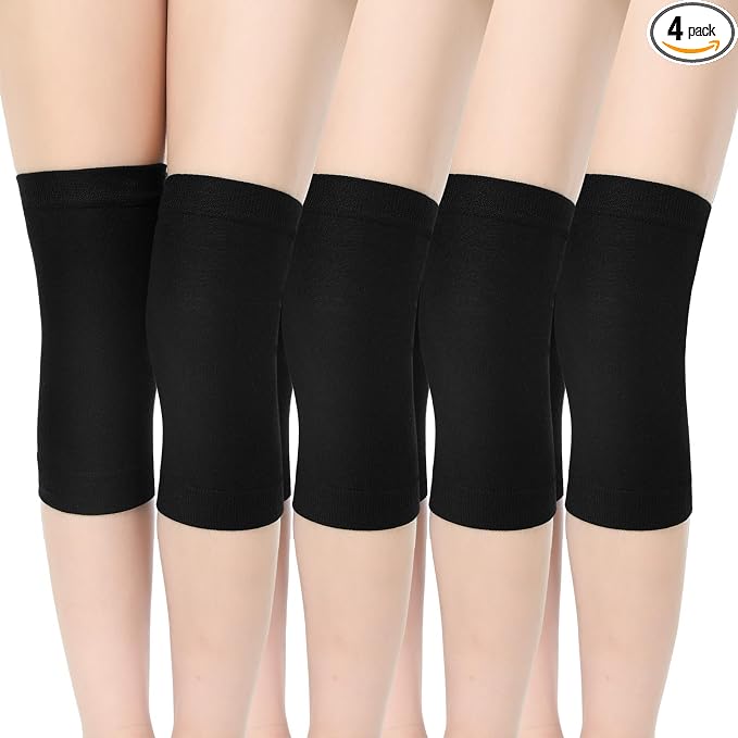 Geyoga 4 Pairs Knee Warmers for Women Men Breathable Leg Warmers Knee Brace Pad Leg Compression Sleeve for Cycling Running Sports(Black,Large)