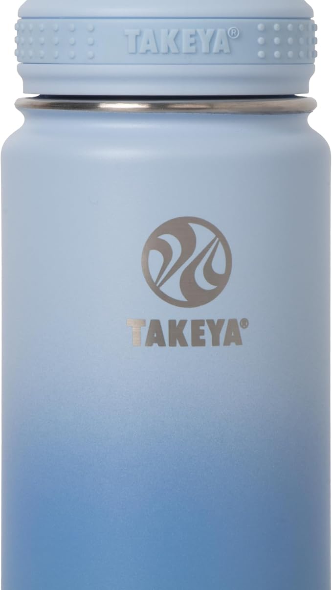 Takeya Actives Stainless Steel WaterBottle,Insulated Spout Lid,Keeps Drinks Cold 24 Hrs,Leakproof,Durable,Dishwasher Safe,Ideal for Gym,Travel,Fits Most Cup Holders,24 oz/Ombre PacificBlue (Pack of 4)