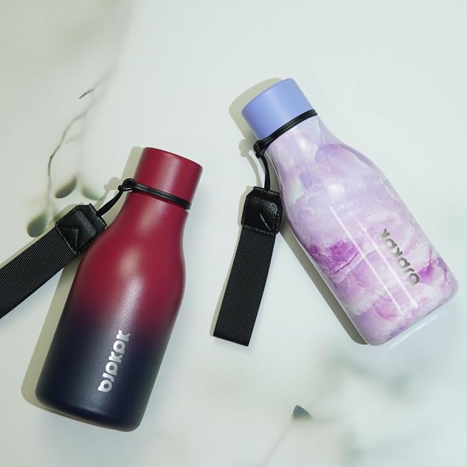 BJPKPK 12oz Insulated Water Bottle, Stainless Steel Bottle with Carry Strap | Keep Cold & Hot Vacuum Insulation, Leak-Proof BPA-Free Design, Slim Bottle Fits Most Cup Holders for Gym, Office & Travel