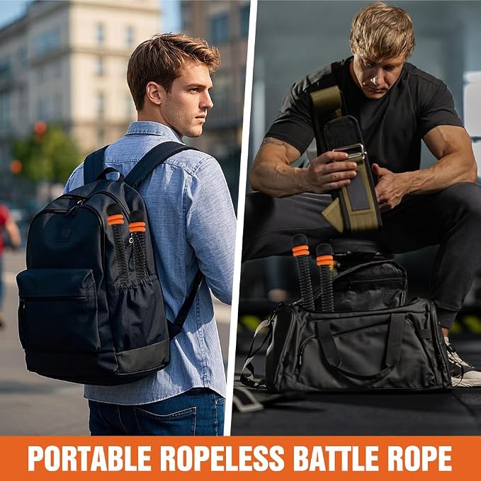 Ropeless Battle-Ropes (2-Pack) Portable Workout Ropes for HIIT Workouts,Cardio & Muscle Training, Low-Impact Training Heavy Duty Arm Exerciser for Strength Training
