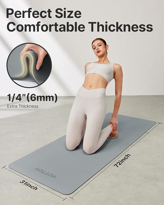 Yoga Mat,Non-Slip TPE Exercise Mat(1/4 Inch) for Pilates, Fitness & Barefoot Workouts, Home Gym Studio with Strap & Bag