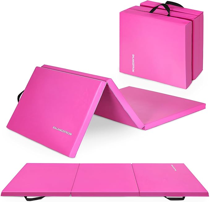 BalanceFrom 6x2 Feet 3-Panel Folding Gymnastics Mat – 2-Inch Thick Pad with Vinyl Surface and Carrying Handles for Tumbling, Yoga, Pilates, Home Workouts, and Martial Arts