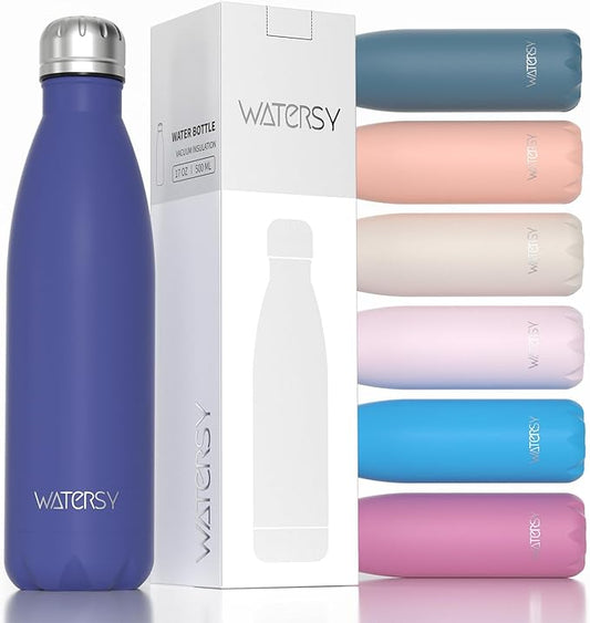 WATERSY Stainless Steel water bottle,17oz Insulated Water Bottles | Deep Blue metal water bottle Keeps Drink Cold and Hot,BPA Free kids water bottles for School,Gym,Travel,Sports