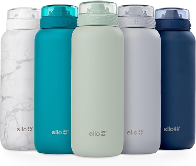 Ello Cooper 32oz Insulated Stainless Steel Water Bottle with Straw, Sage | Leakproof water bottle with straw and carry handle. BPA-free, keeps drinks cold 32 hours, great for gym, travel, and school.