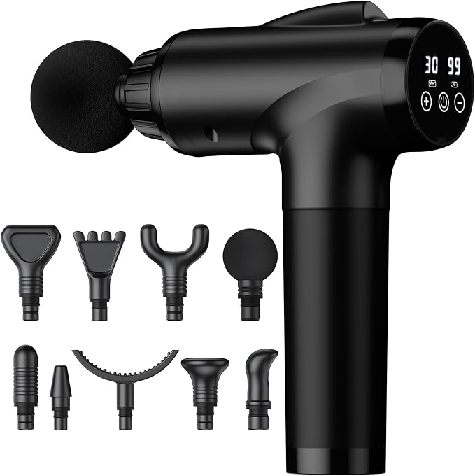 OLsky Massage Gun Deep Tissue 30 Speeds 9 Attachments Handheld (Black) | Electric Muscle Massager, High-intensity Percussion, Massage Device for Pain Relief, Quiet and Powerful, Ideal for Recovery