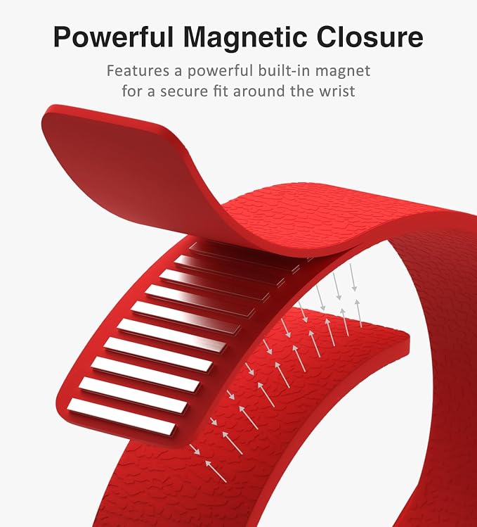 Magnetic Silicone Band Compatible with Apple Watch Band Ultra 3/2/1 & SE 3/2/1 & Series 11 10 9 8 7 6 5 4 3 49mm 46mm 45mm 44mm Strong Magnetic Clasp, Waterproof & Adjustable (Red)