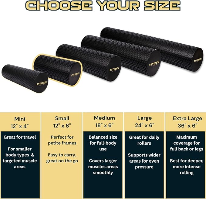 Fitizen Foam Roller – Muscle Massage Rehab Stiff Back Pain Physical Therapy Deep Tissue Firm Exercise Equipment Home Gym Stress Yoga Pilates for The Fit Citizen by FitNation