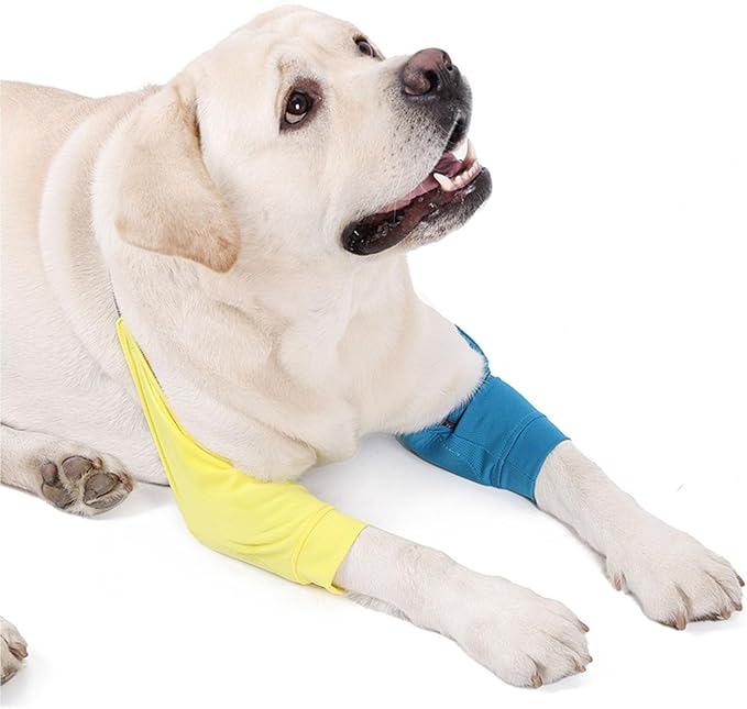 HDKUW Dog Elbow Protector for Calluses, Recovery Suit for Front Legs, Cone Collar Alternative to Stop Licking Wounds, Cover Sleeve for Small Medium Large Dogs - Blue M