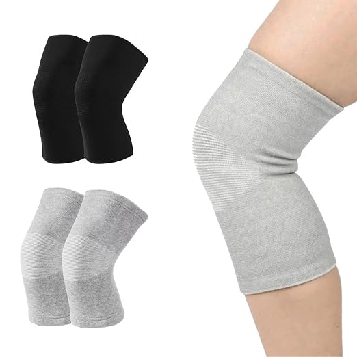 2026 Premium Bamboo Knee Sleeve - 2 Pair Bamboo Compression Knee Sleeve for Women & Men, Anti-Slip Elastic Sport Warm Knee Brace for Arthritis (Black+Gray,X-Large)