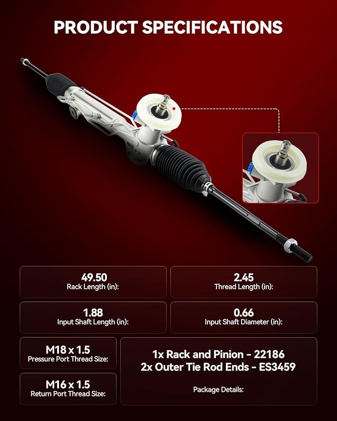 Torchbeam Hydraulic Steering Rack & Pinion Kit Fit for 1997 Century, 1998-2002 Century Custom, with Outer Tie Rod Ends, Replaces OEM 22-186