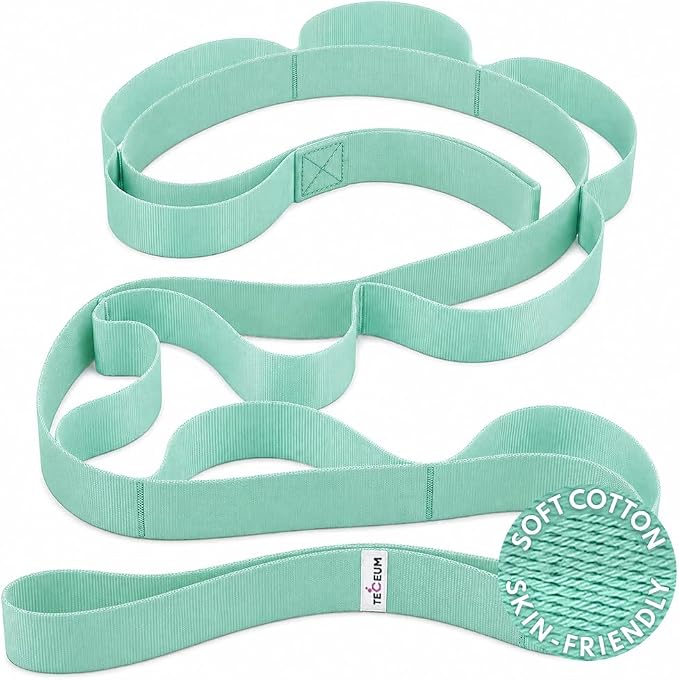 TECEUM Stretching Strap with 10 Loops for Physical Therapy & Rehab | Non-Elastic Yoga Stretch Band for Hamstring, Leg, Hip & Knee Rehab, Pilates, Flexibility & Mobility Exercises for Men & Women