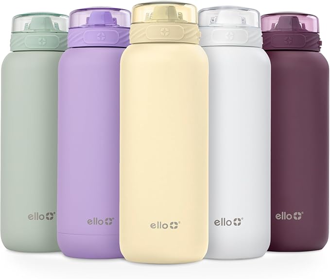 Ello Cooper 22oz Insulated Stainless Steel Water Bottle with Straw, Butter Yellow