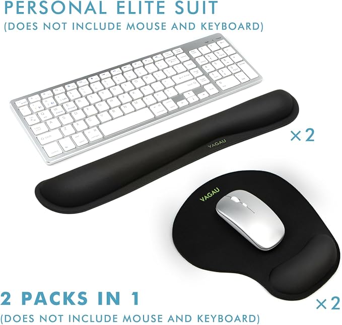 VAGAU Premium Keyboard Wrist Rest and Mouse Pad Wrist Support for 2 Pack | Ergonomic Memory Foam Set for Office, Laptop, Mac, Computer and Gaming, Comfortable Typing &Wrist Pain Relief
