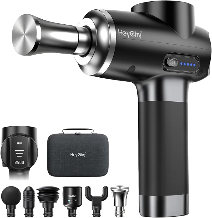 HEYCHY Massage Gun with Hot and Cold Therapy, Deep Tissue Muscle Massager with Titanium Alloy Head and 12mm Amplitude for Back Neck Shoulder Recovery, Home Gym Workout, Athletes, FSA Eligible, HSA