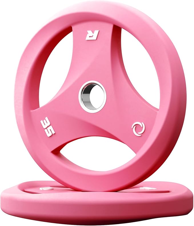 RitFit AURASPIN Olympic Grip Plates, Easy-Grip Curved Design for Home Gym | PU Coated with Curved Grip, Tri-Hole Design for Balanced Lifting, Olympic 2-Inch Bore for Home Gym