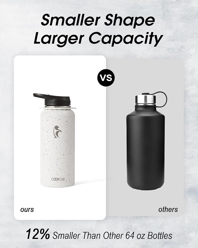 Coolflask 32 oz Water Bottle Insulated Stainless Steel with Strap | Metal Water Flask with Straw & Spout Lids, Triple-Wall, Cold 48+h, Dishwasher Safe, Leakproof, BPA-Free, for Gym & Hiking