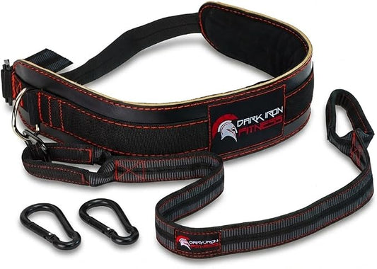 Dark Iron Fitness Dip Belt – Padded Leather Weight Lifting Belts w/ 40 Inch Strap for Squats & Pull Ups - Men & Women Weightlifting up to 270lbs