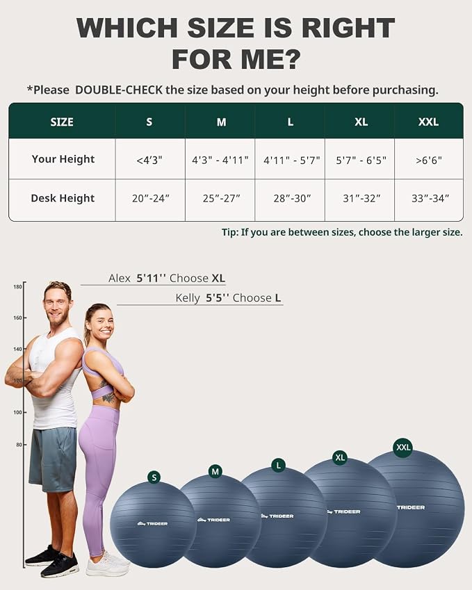 Trideer Yoga Ball for Exercise, Pilates, Core & Balance Training, Stability Ball for Pregnancy & Birthing Prep, Physical Therapy, Daily Stretching, Office Chair for Active Sitting, Quick Pump Included