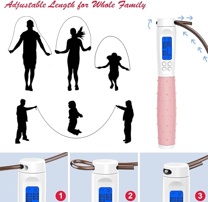 Jump Rope, Weighted Jump Rope for Fitness, Skipping Rope with Counter - Heavy Handles, Adjustable Length - Cordless Jumping Rope for Men Women Kids Fitness Exercise Training
