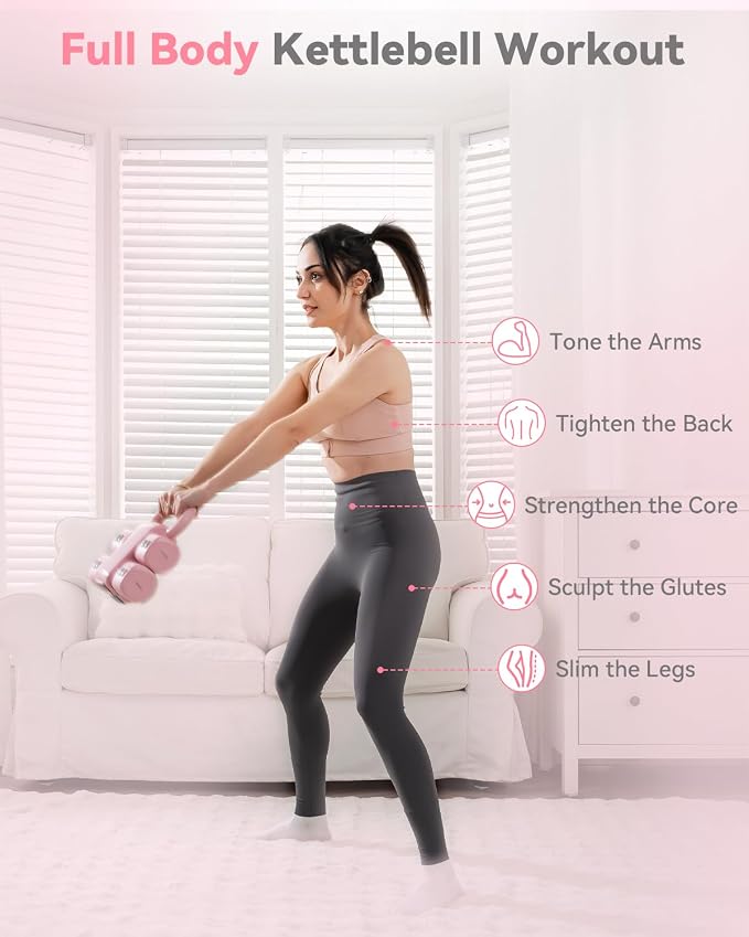2-in-1 Adjustable Dumbbell & Kettlebell Set for Women (1.1-12.1 lbs), Quick-Change Free Weights for Home Gym, Pilates & Full Body Workout