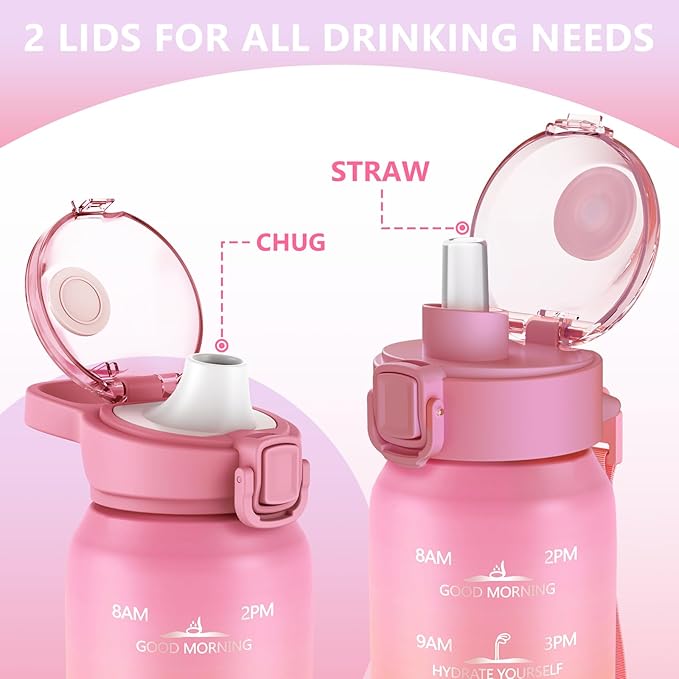 SLUXKE 32oz Insulated water bottle with 2 Lids (Straw and Chug Lid), 18/10 Stainless Steel Water Bottle BPA Free, Double Wall Vacuum Wide Mouth Insulated Water Bottle for Men, Women & Kids PINK WHITE