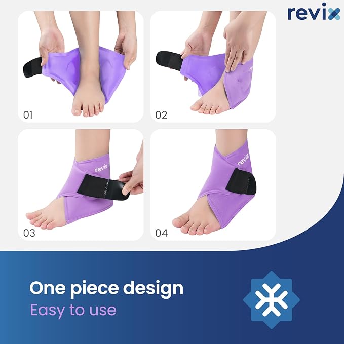 REVIX Foot Ice Pack Wrap, All-in-One Wearable Design, Purple | Ankle Ice Wrap with Flexible Gel Design, Adjustable One-Size Fit for Achilles Tendonitis, Sprained Ankle and Swelling