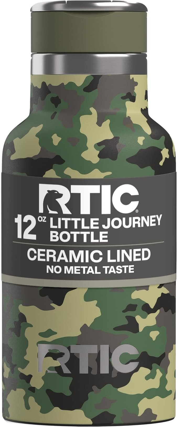 RTIC Little Journey Water Bottle with Straw, Ceramic-Lined, Insulated, Stainless Steel, Metal, Double Wall Vacuum-Insulation, Leak-Proof Lid, BPA-Free Water Flask for Sports, Travel, Digital Camo