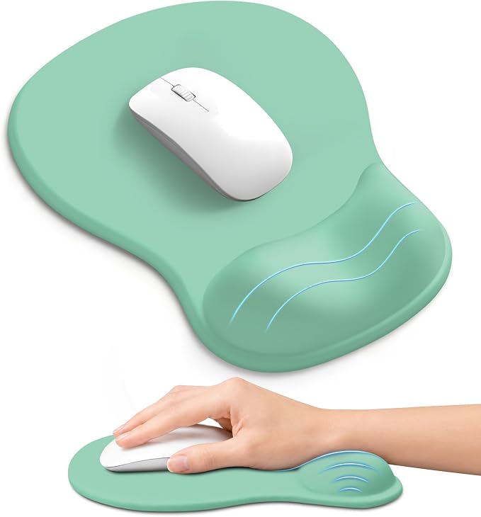 Ergonomic Mouse Pad with Wrist Rest, Gel Wrist Support, Aquamarine | 10.2 x 7.6 in Mouse Pad with Smooth Fabric Surface and Non-Slip Rubber Base for Office, Home, Study, and Gaming