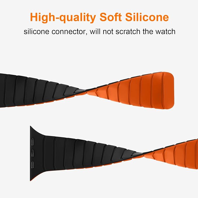 Tasikar Magnetic Bands Compatible with Apple Watch 49mm 46mm 45mm 44mm 42mm Soft Silicone Replacement Loop Wristband for iWatch Ultra 3 2 1 SE Series 11 10 9 8 7 6 5 4 3, Black-Orange
