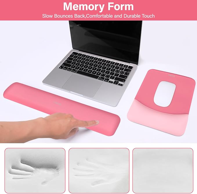MOSISO Wrist Rest Support Mouse Pad & Keyboard Set, Melon Pink | Rectangular Ergonomic Mousepad, Non-Slip Base, Home/Office Pain Relief & Easy Typing, Neoprene Cloth & Raised Silicone Lining