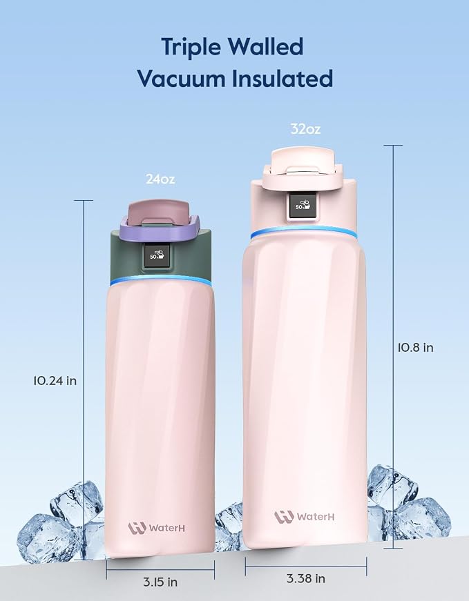 WaterH BOOST Smart Water Bottle Tracker with Reminder to Drink Water, 24oz | BPA-Free Double Wall Vacuum Insulated Stainless Steel, Leakproof, Smart App Tracking, Fits Cup Holders, Wide Mouth for School