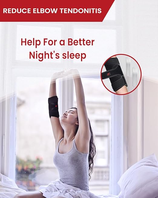Hurmoya Elbow Brace Night Sleep, Cubital Tunnel, Ulnar Nerve Entrapment | Comfortable Compression Sleeve Immobilizer, Elbow Splint with 2 Removable Metal Splints, Pain Relief for Men and Women (M)