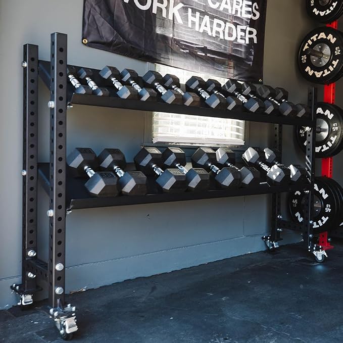 Titan Fitness 42" Add-On Adjustable Shelf for Elite Series Mass Storage System, Pivots to 5 Positions, Weight Storage Rack with Safety Lip, Dumbbell, Slam Ball, and Kettlebell Rack, Home Gym Storage