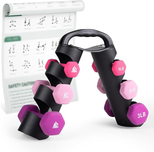 LIONSCOOL Set of 2 Neoprene Coated Dumbbell Hand Weights, Anti-Slip and Anti-Roll Hex Dumbbells in Pair for Strength Training, Resistance Training
