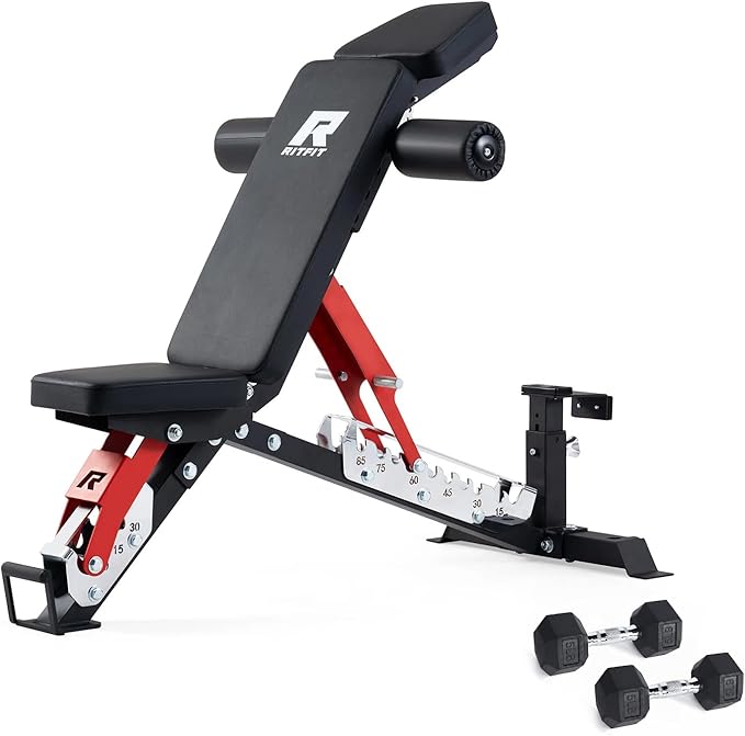 RitFit 3-Section Adjustable Weight Bench for Home Gym, 1600LB Capacity | Incline Decline Flat, 10 Backrest & 5 Headrest Positions, Full Body Strength Training with 14GA Steel Frame