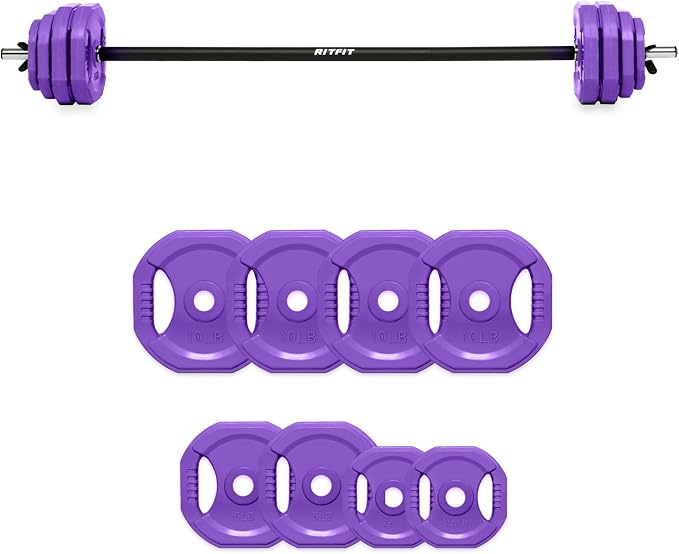 RitFit Adjustable Barbell Weight Set with Padded Bar for Home Gym | Rubber Plates with Easy-Grip Design, Cushioned Bar with Clamp Collars, Adjustable Weight for Strength Training