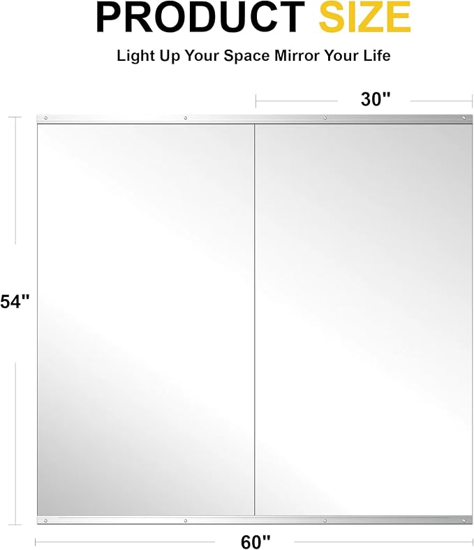 Home Gym Mirrors for Wall, 54”x30”x2 PCS Large Workout Mirrors for Home Gym | Tempered Glass, HD Reflection, Full Length Frameless body mirror for Home Gym, Garage, Yoga, Dance, Bedroom(Silver)