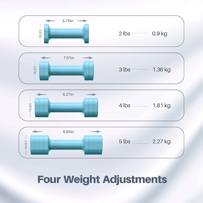 Zempox Hand Weights for Women at Home 2-5 lb Light Adjustable Dumbbells Set | Adjustable 2-5 lb(A Pair 4lb 6lb 8lb 10lb), 4-in-1 Design, TPU Soft Grip, Quick Weight Change, Compact for Home, Gym, Office