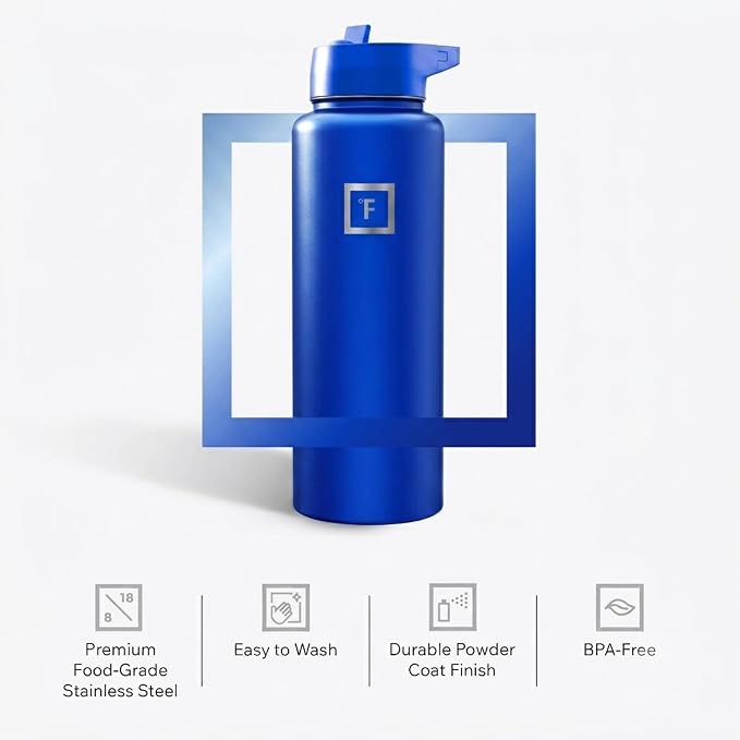 IRON °FLASK 40 oz Wide Mouth Water Bottle with Straw | Insulated Stainless Steel Sports Water Bottle with Leakproof Straw Lid - BPA Free, Cold 24 Hrs, Sweat Free (Cobalt)
