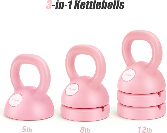 Adjustable Kettlebell Weight Set: 3-in-1 Kettlebells (5lbs 8lbs 12lbs) for Home Gym Full-Body Workout Strength Training Weight Loss | Good for Beginners
