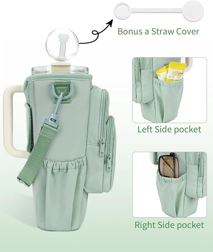 sportsnew 30/40oz Crossbody Water Bottle Holder Anti-Tip Tumbler Carrier | Lightweight Bottle Sling Fits Handled Tumbler w/ Phone Pocket, Adjustable Strap, Insulated Lining, Hands-free for Hiking Gym